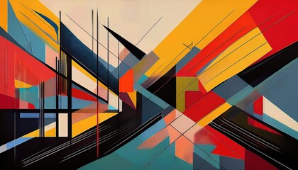 Striking Abstraction Bold Geometric Lines and Colors in a Dynamic AIGenerated Masterpiece, Capturing the Essence of Artistic Innovation and Visionary Aesthetics.