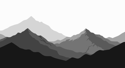 nature silhouette featuring sharp mountain peaks and symmetrical pine woods

