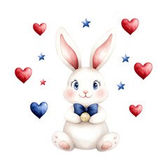 Obraz premium Cute bunny with hearts and stars, perfect for festive celebrations. isolated against a transparent background.