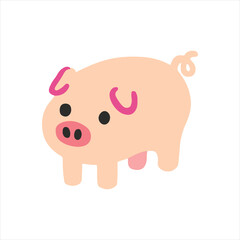 Pink pig animals vector illustration. 