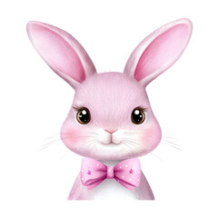Fototapeta premium Cute pink rabbit wearing a bow tie, perfect for cheerful themes. isolated against a transparent background.