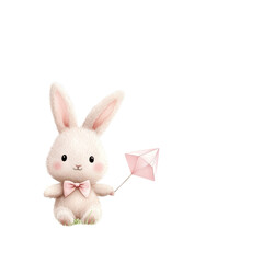 Obraz premium Cute plush bunny with a pink bow and wand for festive themes. isolated against a transparent background.
