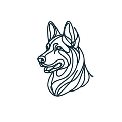Naklejka premium Monoline German Shepherd Head Logo, Continuous Line Art Dog Face Vector Illustration