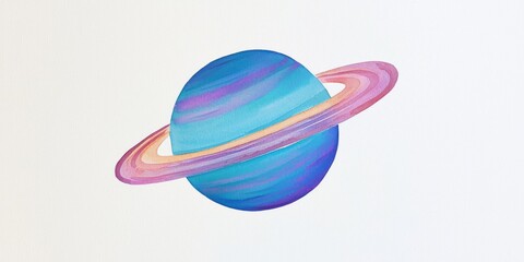 Obraz premium Watercolor Planet Saturn with Rings in Blue and Purple Hues on White Background Graphic