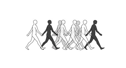 Continuous Walking Cycle Animation Frames of Diverse People Holding Hands