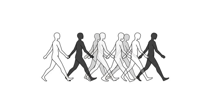 Continuous Walking Cycle Animation Frames of Diverse People Holding Hands
