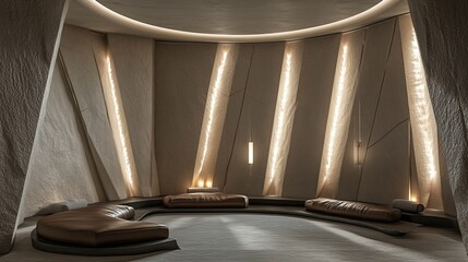 A modern meditation room with sharp