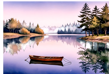 serene lake landscape calm water boat reflection