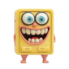 Obraz premium Colorful cartoon fridge character with big eyes and a wide smile in a playful setting