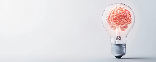 Hands of robot and human touching for digital interaction innovation concept. Innovative light bulb design featuring a brain concept.