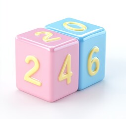 Pink and blue baby blocks with numbers 2, 4, 6 for gender reveal