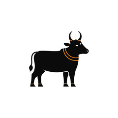 Zebu Bull Silhouette With Traditional Indian Decoration Vector Illustration.