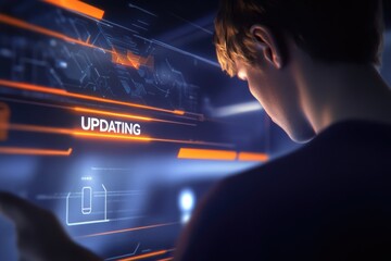 Man updating a digital interface