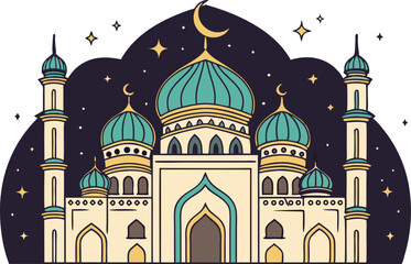 Obraz premium Stunning Digital Illustration of a Grand Islamic Mosque Architecture