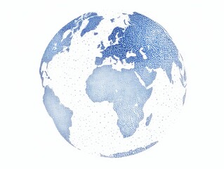 Obraz premium Detailed World Globe Map with Continents Africa Europe Asia in Blue Dot Pattern