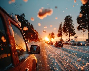 Snowy Sunset Drive City