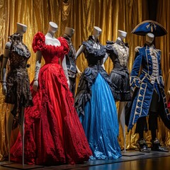 Fototapeta premium Vintage gowns and costumes on mannequins. Detailed displays of historical fashion