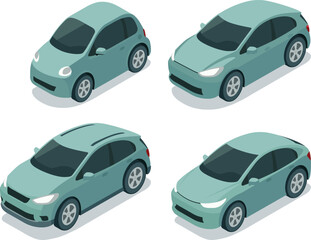 Isometric set of urban EV cars