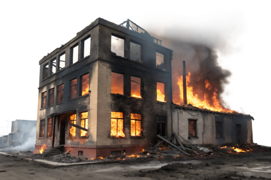 Fire engulfing a damaged building during a destructive blaze