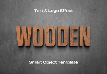 Wood Texture Wall Sign 3D Text Logo Style Effect Mockup Logotype Template Shape