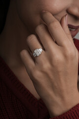 Enagegement Gold Diamond Ring with beautyful young  model ledy 