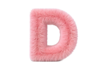 Fluffy pink letter D with a transparent background