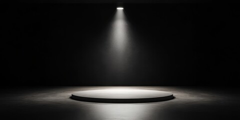 Empty Spotlight Stage with Dark Background in Dramatic Lighting Scene.