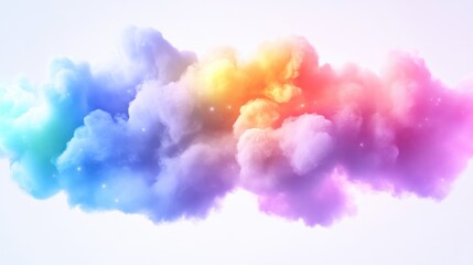 Fototapeta premium Colorful clouds blending vibrant hues of blue, purple, yellow, orange, and pink, creating an abstract artistic composition against a soft white background, and dreamy and surreal atmosphere.