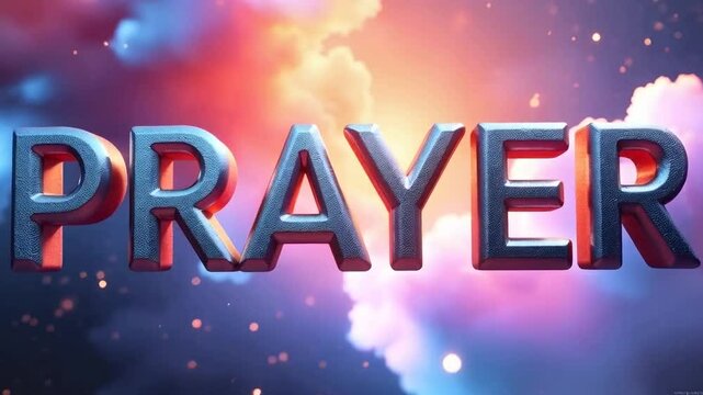 PRAYER silver letters written against a holy nebula sky