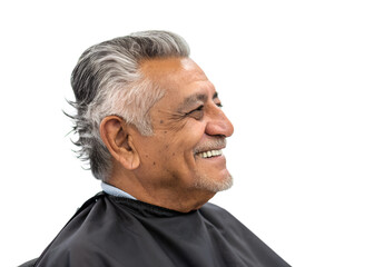 Obraz premium Senior man receiving a haircut in modern salon setting