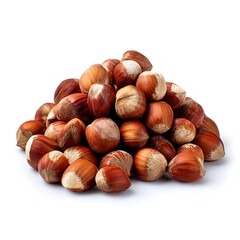 A pile of whole hazelnuts isolated on a white background