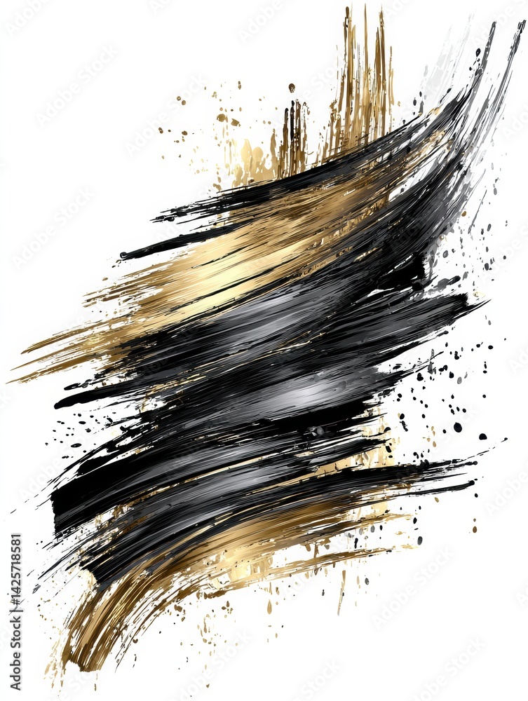 Fototapete liquid black gold creating dynamic brushstrokes with glossy texture and abstract forms in luxurious 