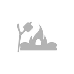 campfire icon, roasting marshmallows on a stick, camping on a white background, vector illustration