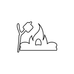 campfire icon, roasting marshmallows on a stick, camping on a white background, vector illustration