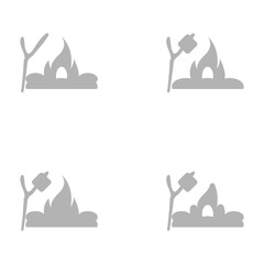 campfire icon, roasting marshmallows on a stick, camping on a white background, vector illustration