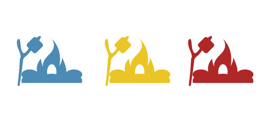 campfire icon, roasting marshmallows on a stick, camping on a white background, vector illustration
