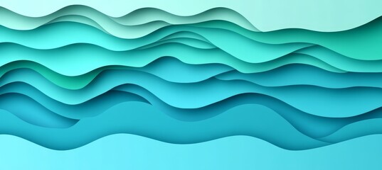 Fototapeta premium Abstract Background with Layered Paper Waves in Vibrant Turquoise and Teal Hues, Minimalist Design