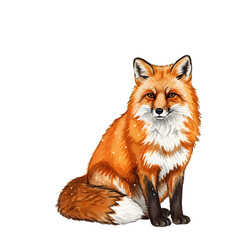 Fototapeta premium Watercolor depiction of a serene red fox isolated on a clean white background