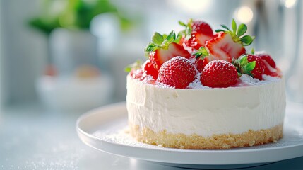 Delicious Strawberry Cheesecake with Fresh Berries and Cream