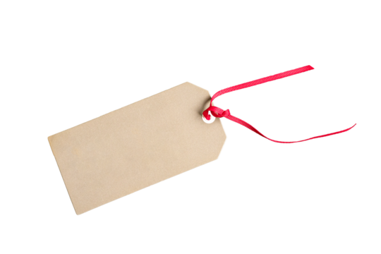 Paper bookmark or tag with red ribbon. Copy space. Isolated on transparent background. - Powered by Adobe