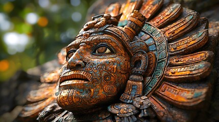 Stunning close-up of an ancient mayan glyph statue of a person highlighting cultural significance