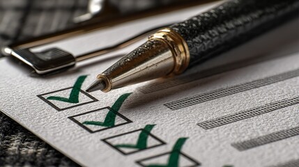 Green checkmarks on a checklist indicate adherence to ESG guidelines. Completed activities are marked with pens on paper. Generative Ai