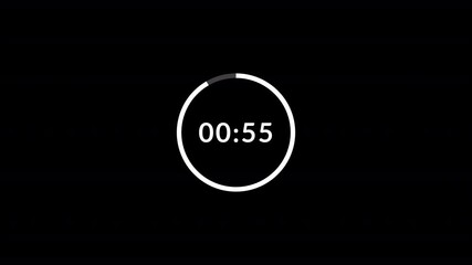 One minute countdown animation from 60 seconds to 0 seconds with alpha channel, One minute countdown timer on a transparent background