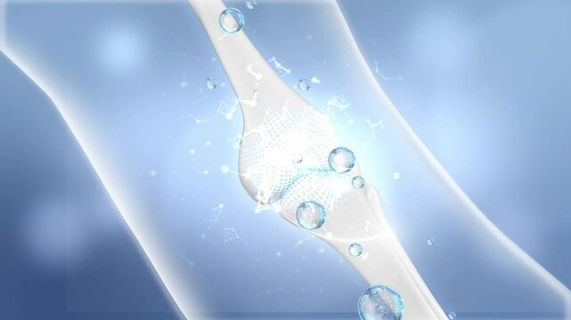 Knee recovery, collagen, vitamins and calcium to relieve knee pain and prevent osteoarthritis. Treatment of knee wear and tear, aging, strengthening bones, 3D rendering.