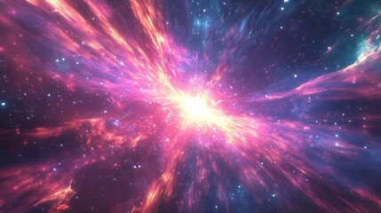 Obraz premium A vibrant cosmic nebula erupts with glowing colors and patterns