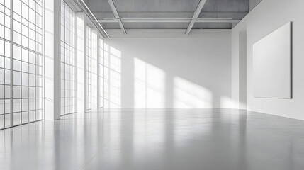 Fototapeta premium Art gallery interior with natural light minimalist design white background modern space