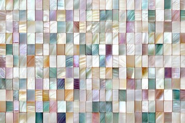 Mosaic Panel of Mother of Pearl Showcasing Intricate Patterns and Shimmering Colors in a Vertical Arrangement