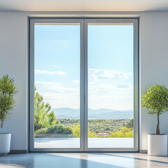 open window with green grass and sky