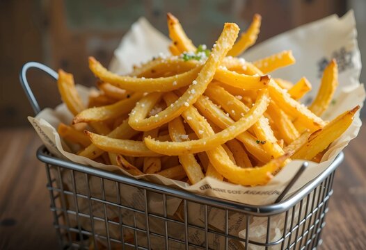 Perfectly Salted Thin Fries in Parchment Lined Basket