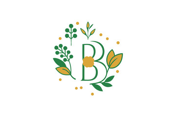 The Letter B Is Surrounded By Flowers And Leaves Vector Illustration